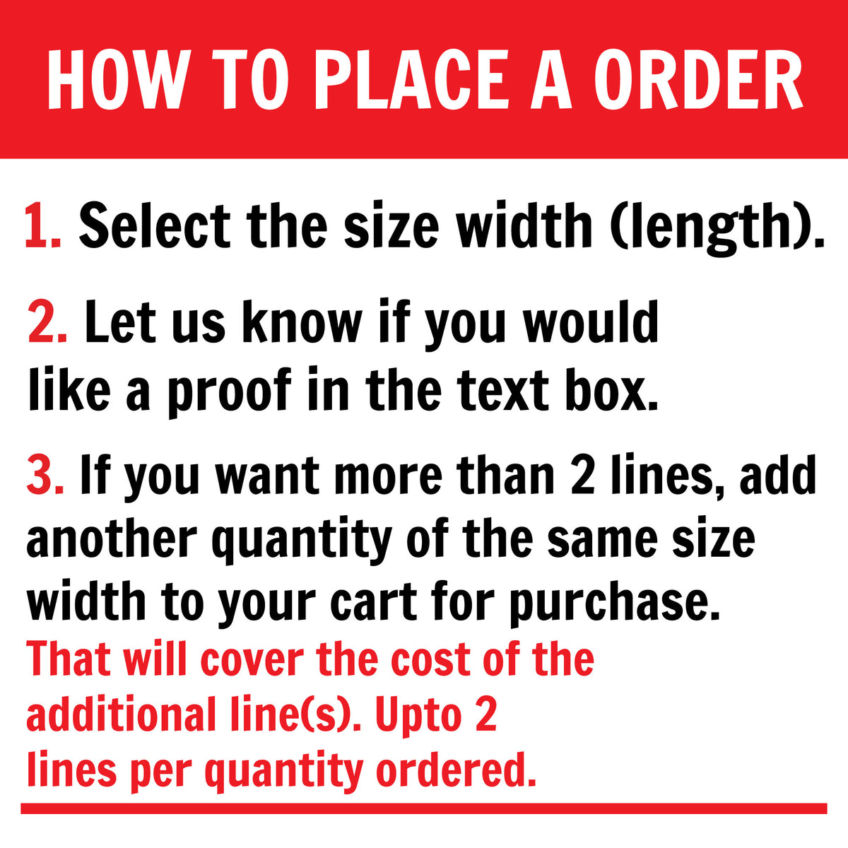 Instructions on how to place an order with text and red bars.