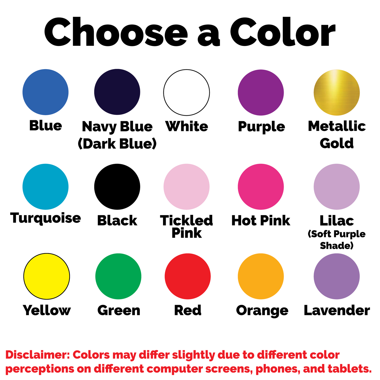 Color Selections for custom rear view vinyl decal sticker.